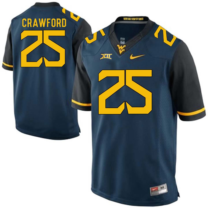 West Virginia Mountaineers #25 Justin Crawford Navy College Football Jersey